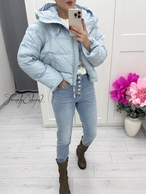 Modrá prešívaná páperová bunda s kapucňou MAC STUDIO C311