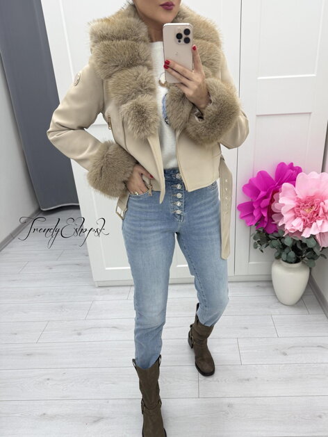 Béžová zateplená koženka s kožušinou SOFTY C312