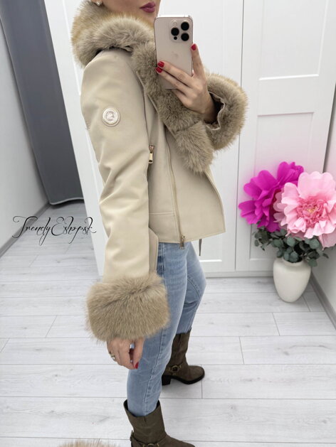 Béžová zateplená koženka s kožušinou SOFTY C312