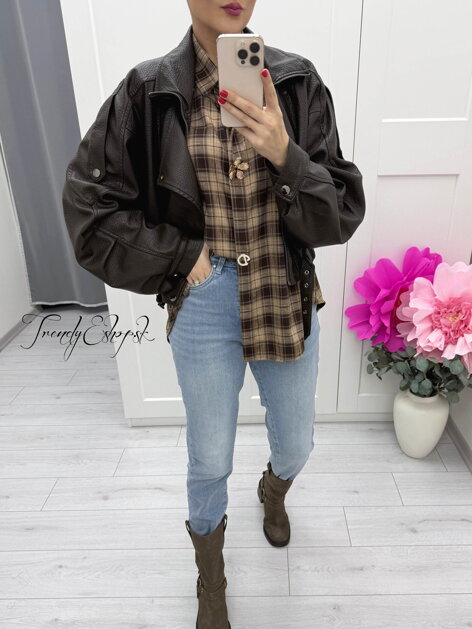 Tmavohnedá koženková bundička JOY C237