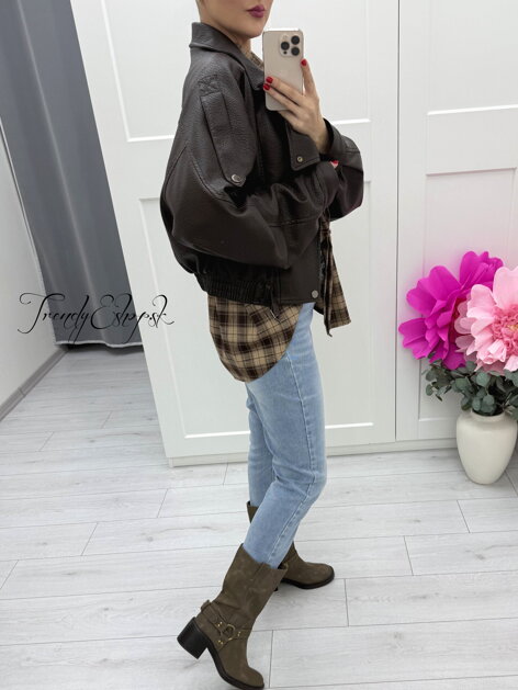 Tmavohnedá koženková bundička JOY C237