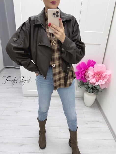 Tmavohnedá koženková bundička JOY C237