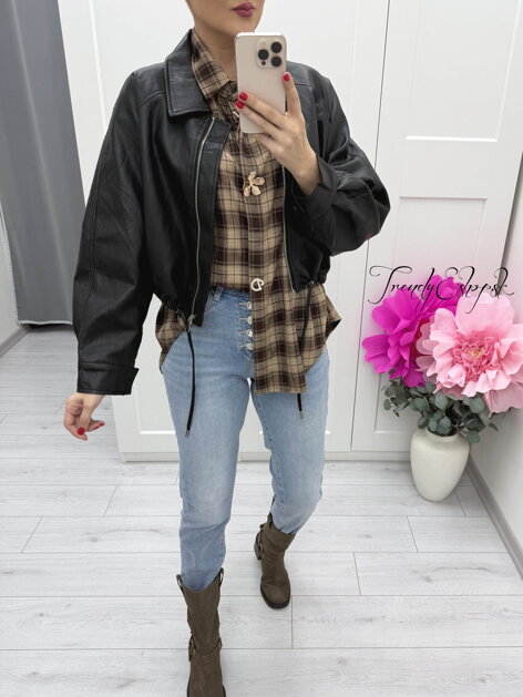 Čierna koženková bundička so sťahovaním C258