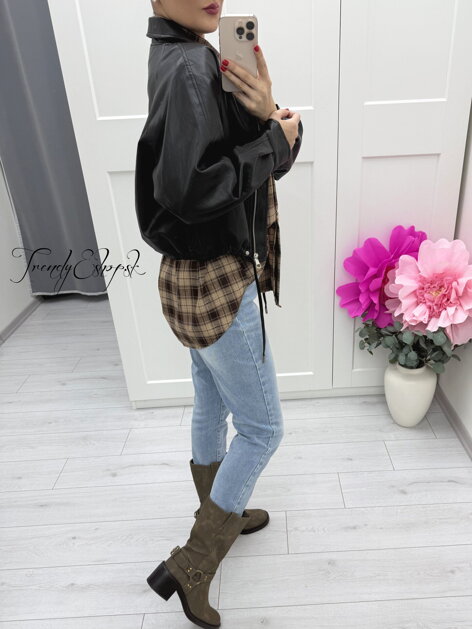 Čierna koženková bundička so sťahovaním C258