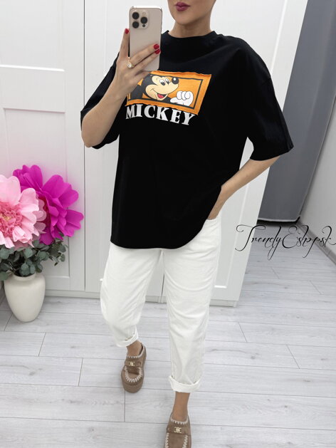 Čierne tričko s oranžovou nášivkou MICKEY C218