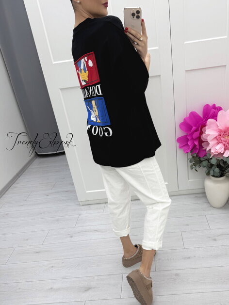 Čierne tričko s oranžovou nášivkou MICKEY C218