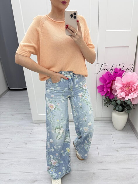 Oranžový jednoduchý svetrík s krátkymi rukávmi C223