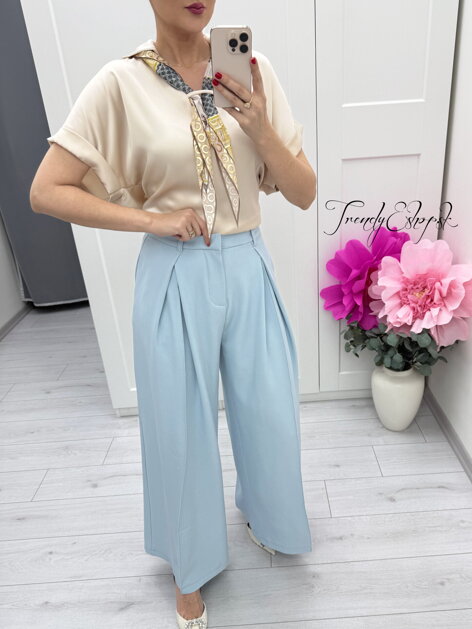 Pastelovo-modré široké nohavice na puky C262