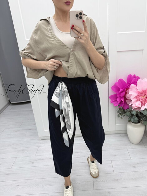 Tmavomodré voľné nohavice so šatkou C204