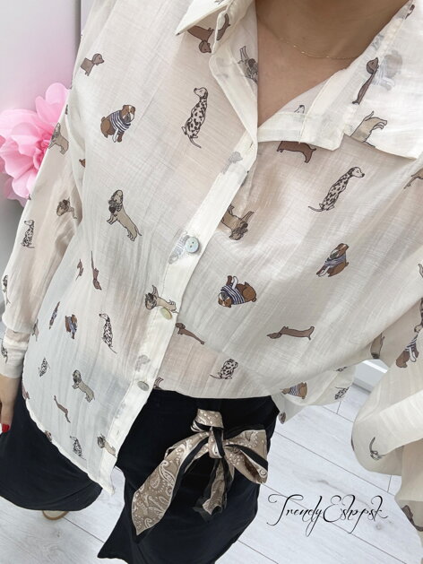 Svetlobéžová košeľa s potlačou DOGS C322