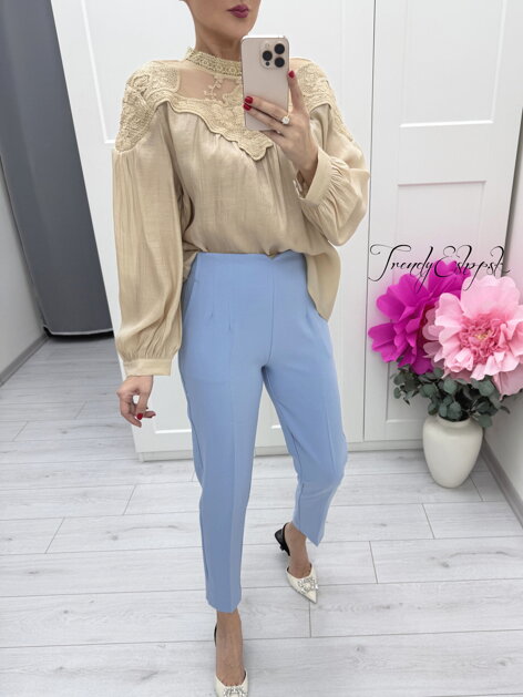 Modré elegantné nohavice so zipsom C260