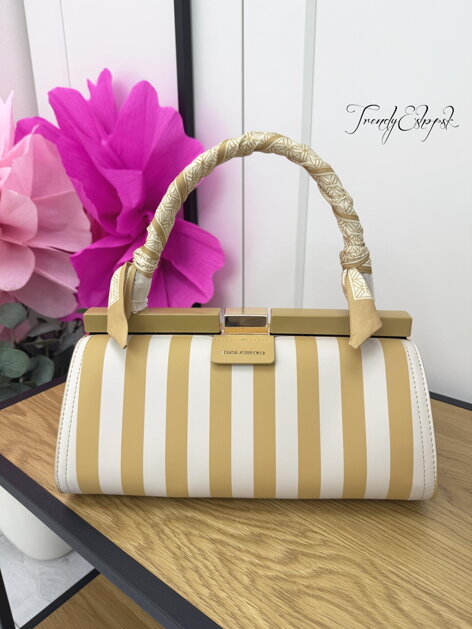 Elegantná prúžkovaná kabelka Regina Schrecker - žlto-biela C343