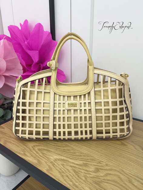 Dierovaná kabelka ENRICO COVERI - béžovožltá C344