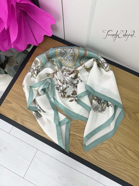 Vzorovaná šatka - mentolovo-biela C349