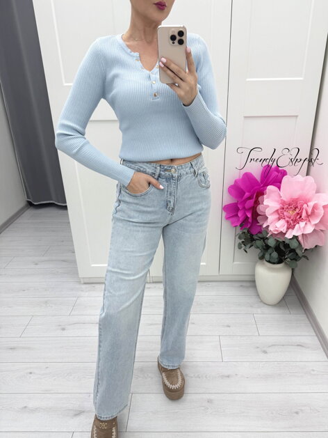 Modrý rebrovaný nátelník s gombíkmi C382