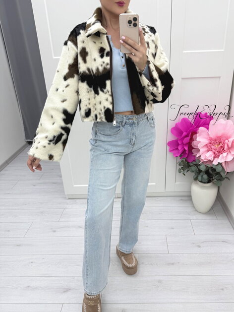 Vzorovaná bundička COW - krémovo-hnedo-čierna B1643