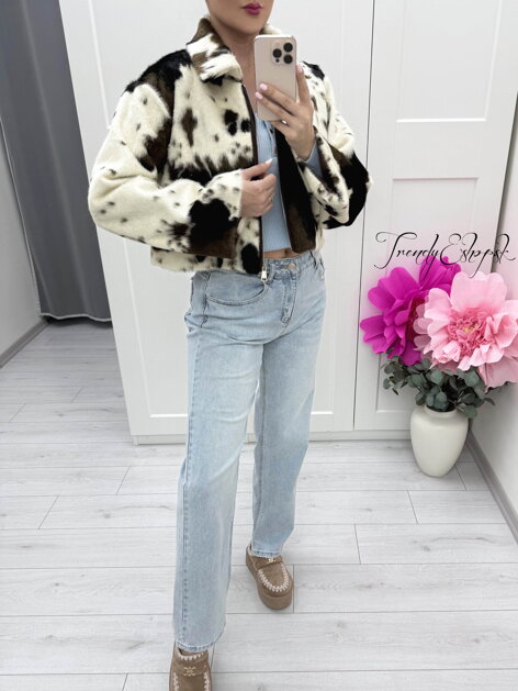 Vzorovaná bundička COW - krémovo-hnedo-čierna B1643