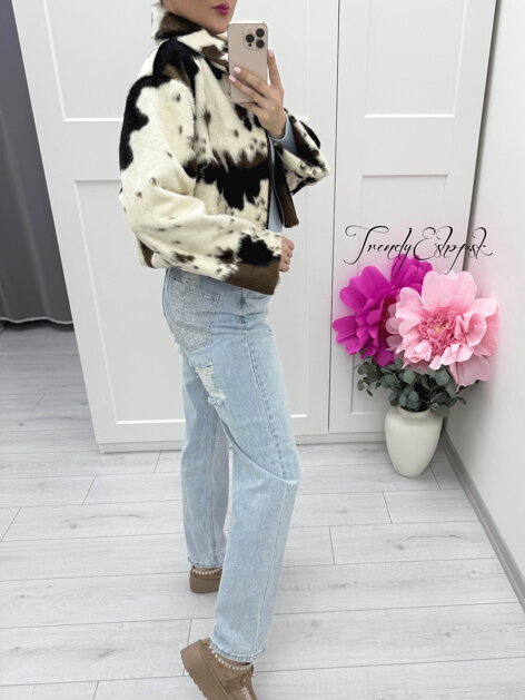 Vzorovaná bundička COW - krémovo-hnedo-čierna B1643