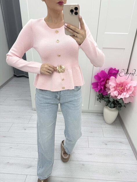 Svetloružový elegantný peplum top C383