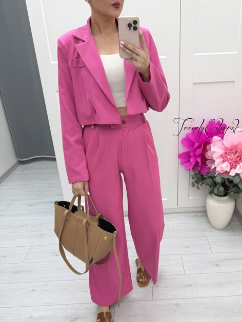 Nohavicový komplet s krátkym sakom - cyklamenový C513