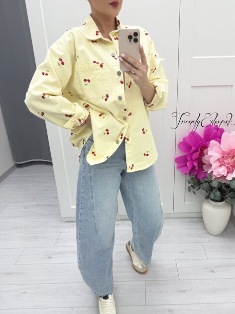 Vrchná rifľová košeľa s čerešničkami - žltá C449