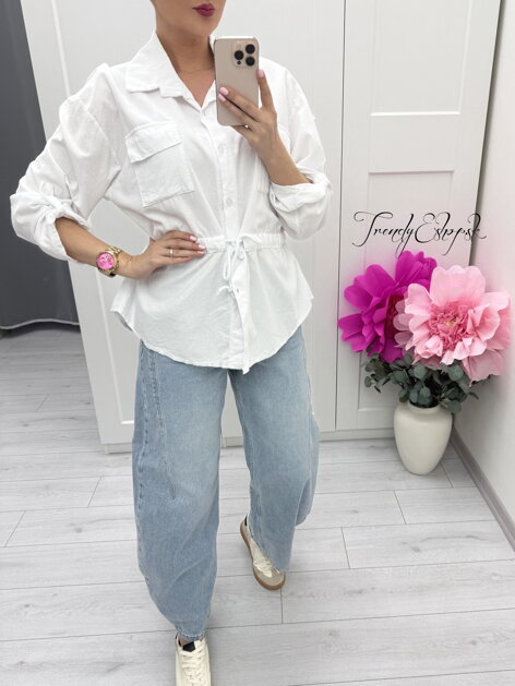 Menčestrová košeľa so sťahovaním - biela C459