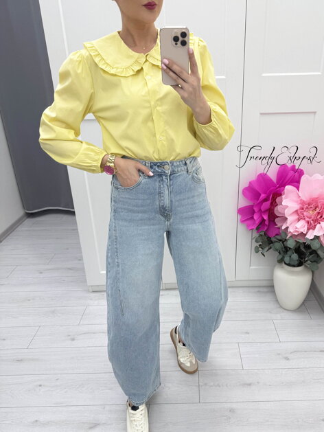 Bavlnená blúzka s výrazným límcom - žltá C434