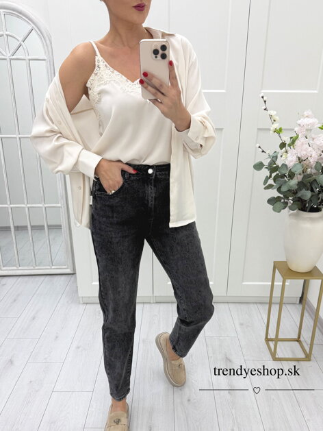 MOM FIT rifle s kamienkami RE-DRESS - tmavosivé C1641