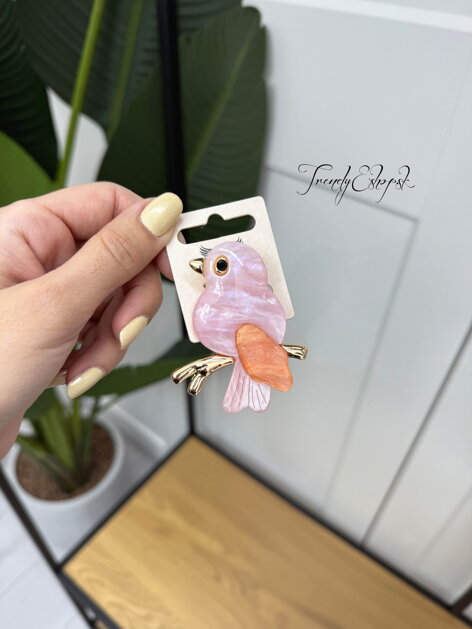 Farebná brošňa BIRD - ružová B255