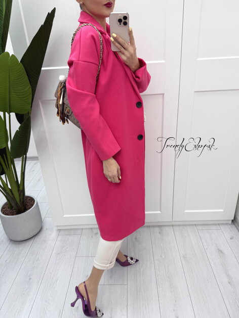 OVERSIZE flaušový kabát s dvojradovým zapínaním - malinový B367