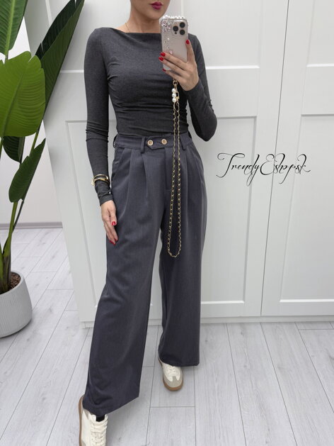 Elegantné široké nohavice Juliet - tmavošedé B524