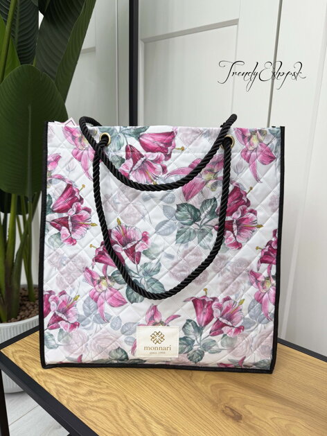 Veľká Shopper taška s kvetinovou potlačou MONNARI - bielo-ružovo-zelená B114