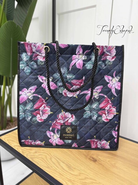Veľká Shopper taška s kvetinovou potlačou MONNARI - tmavozeleno-ružová B115