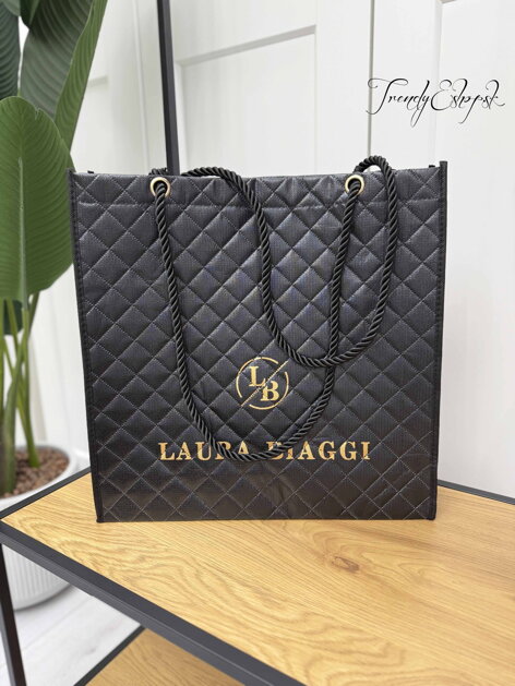 Veľká Shopper taška Laura Biaggi - metalická čierna B117