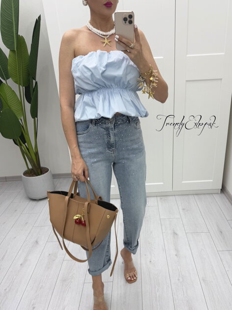 Balónový peplum top - baby blue B1167