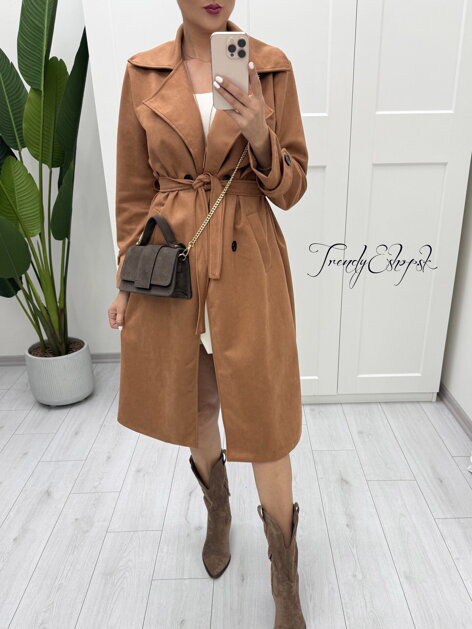 Dlhý jelenicový kabát REINA - camel B1550