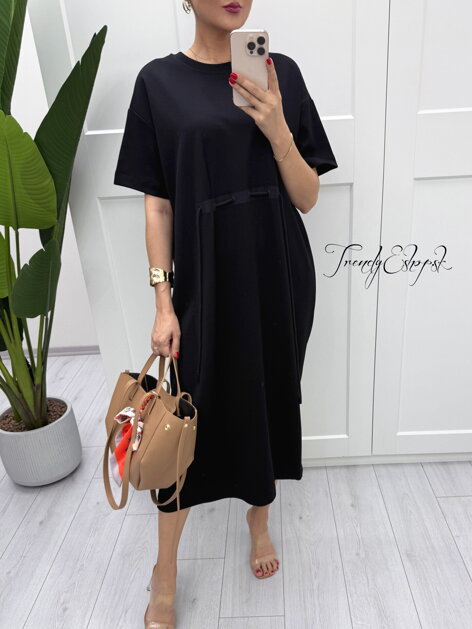 OVERSIZE teplákové šaty so šnúrkami - čierne B880
