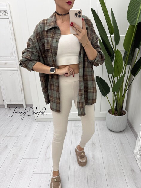 Jednoduché vrúbkované legíny IVORY - krémové B1809