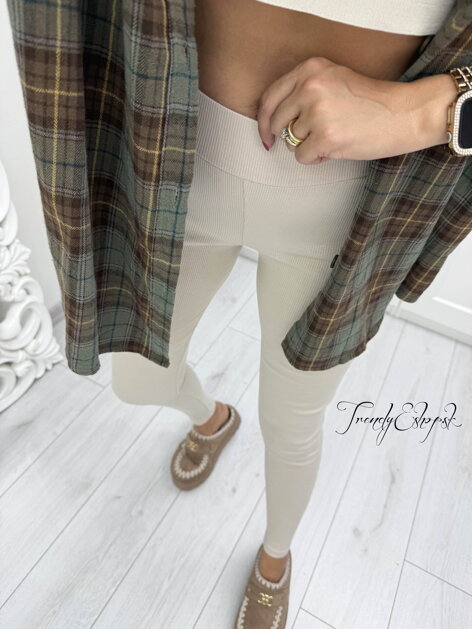 Jednoduché vrúbkované legíny IVORY - krémové B1809