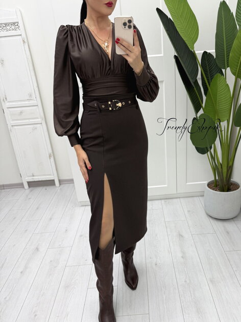 Puzdrová sukňa LORENZO - tmavohnedá B1964