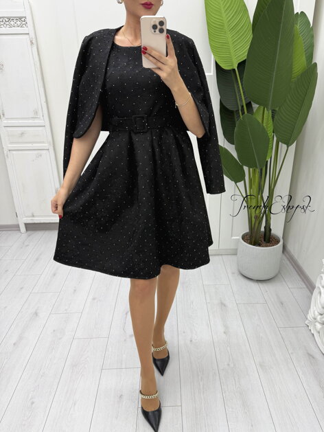Vzorované šaty so sakom 2v1 - čierne B2117