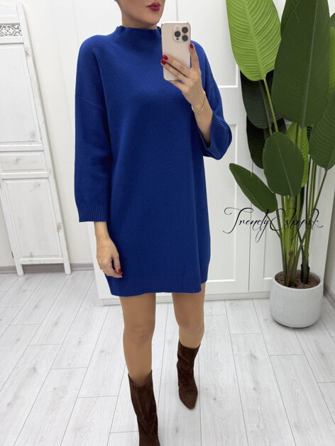 Úpletové šaty so stojačikom Davina "2" - modré B2082