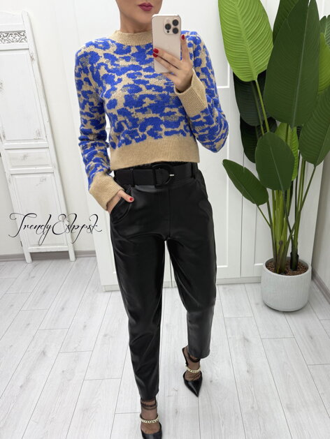 Krátky vzorovaný sveter Mia - modro-béžový B2189 