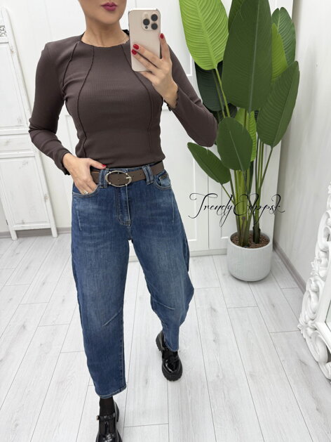 Rebrovaný nátelník s prešívaním - tmavohnedý B2206