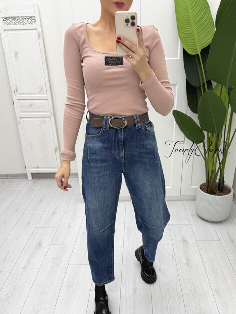 Rebrovaný nátelník s krajkovou nášivkou - staroružový B2173