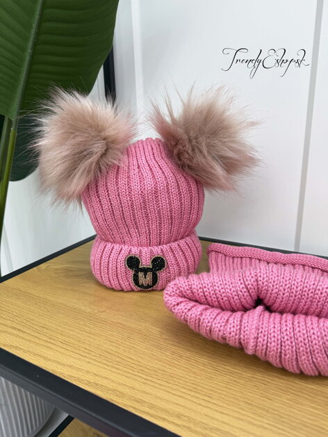 Detský set čiapka s nákrčníkom MICKEY - ružový B2275