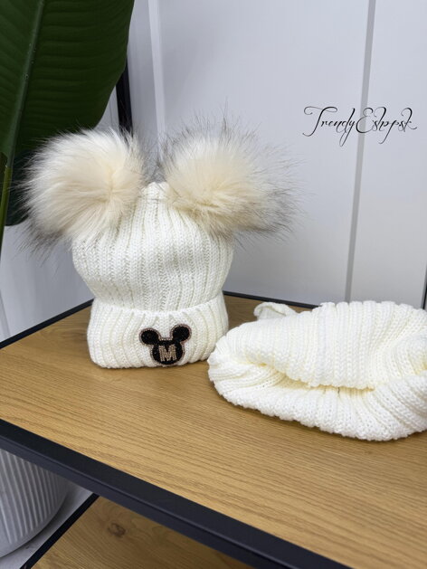 Detský set čiapka s nákrčníkom MICKEY - smotanový B2278