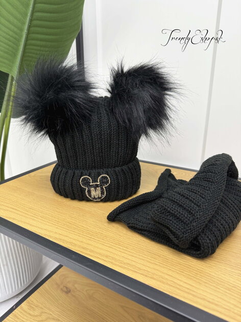 Detský set čiapka s nákrčníkom MICKEY - čierny B2281