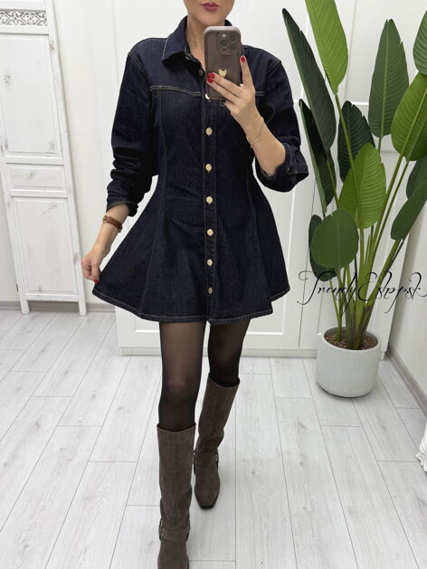 Rifľové šaty Caroline - tmavomodré B2250