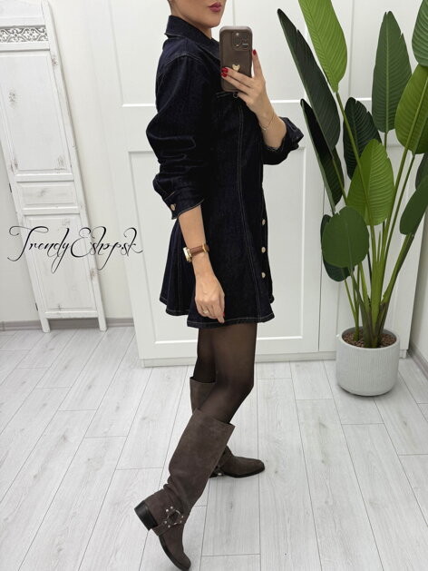 Rifľové šaty Caroline - tmavomodré B2250